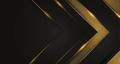 Layered arrow shapes point left across a charcoal ground, gold outlines and glitter panels stacked along the right, the left side kept clear.