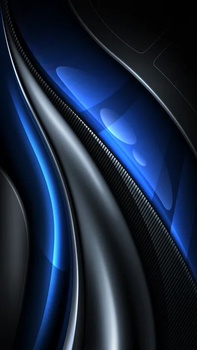 Polished chrome and carbon fibre bands curve down the frame, blue light bleeding through the gaps between the metal panels.