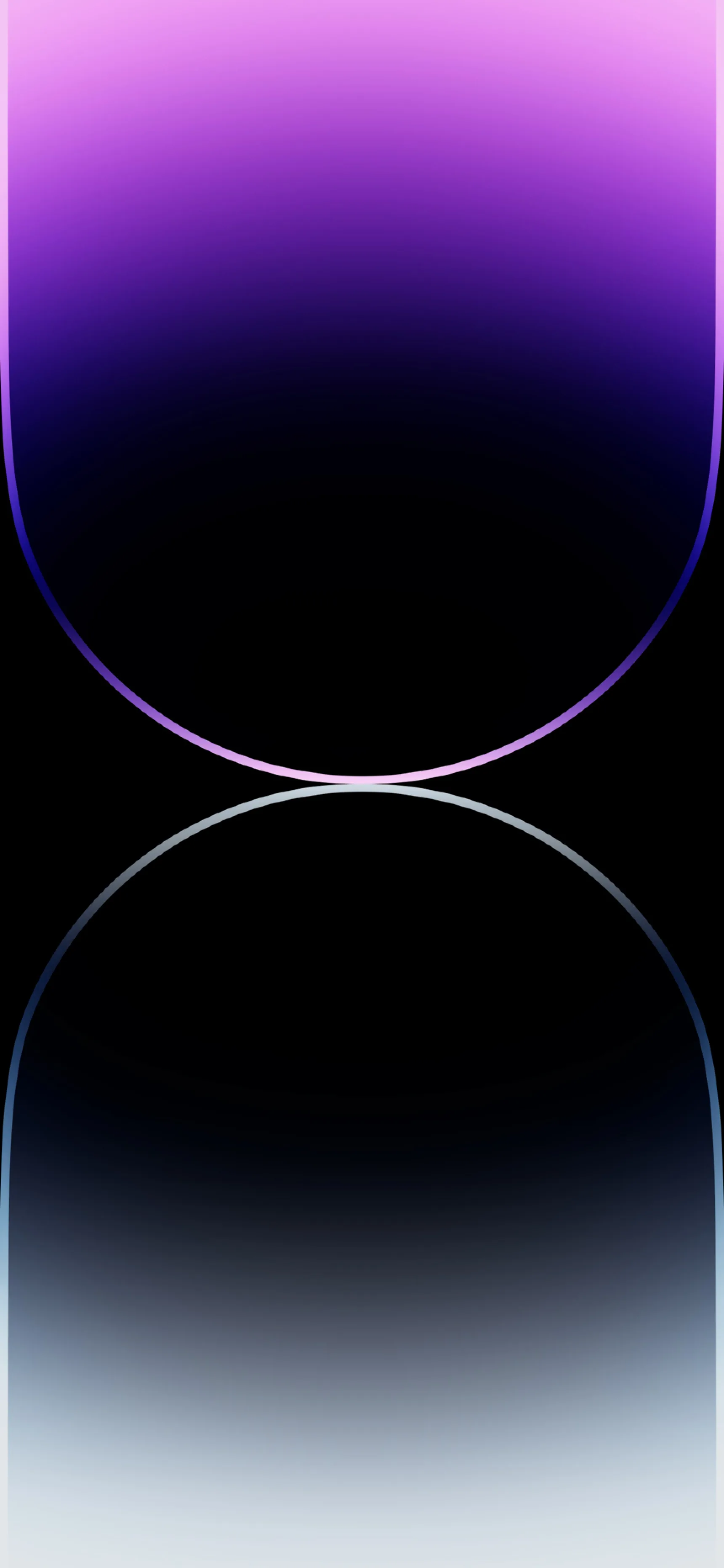 A violet dome glows at the top of the frame and repeats upside down below it, the two rims almost meeting at the middle.