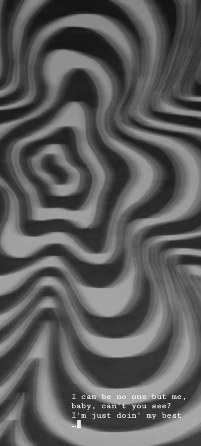 Concentric liquid ripples warp outward in soft greyscale, a few lines of song lyrics set small in the bottom corner.