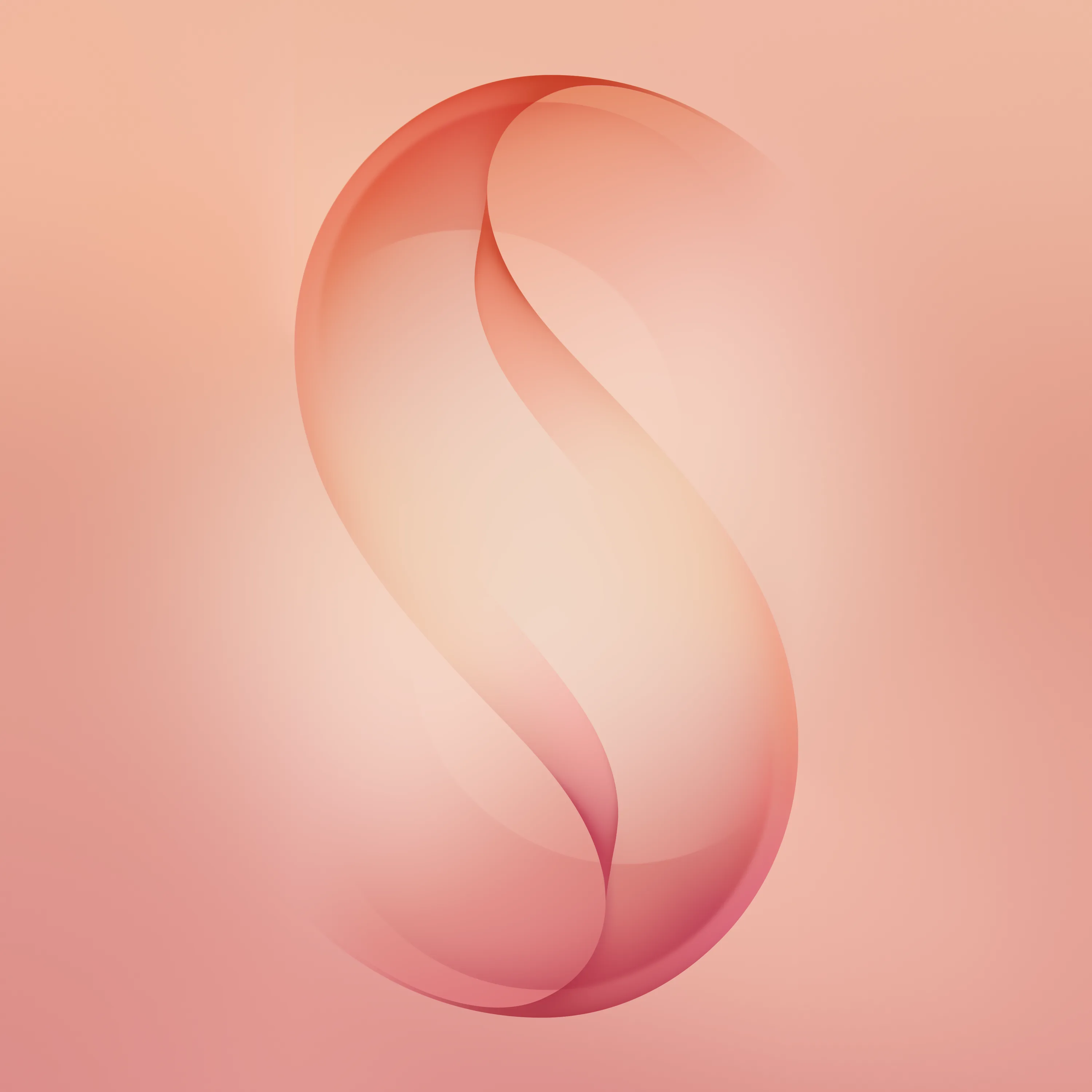 Overlapping coral loops twist through the middle of a warm peach field, edges kept plain so icons sit on smooth colour on every side.