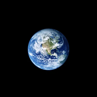 The full disc of Earth floats in empty black space, the Americas and swirling white cloud clearly visible.