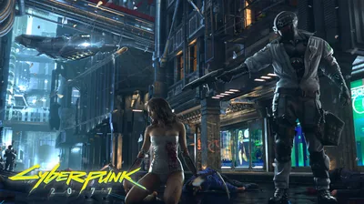In the classic teaser art a blade-armed woman kneels before an armoured officer on a night street, the logo set in the lower left corner.