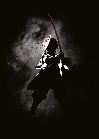 A samurai lunges out of a wash of white spray paint, his kimono broken into black and white patches and the sword stroke laid in red.