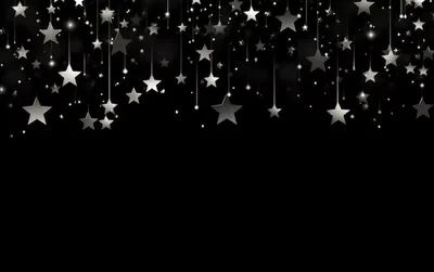 Silver-grey stars hang from short lines along the top edge and fade as they descend, the bottom half left completely empty.