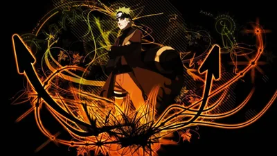 A shadowed ninja stands at the centre of curling orange vines and arrow shapes that spread out across black like a screen-printed poster.