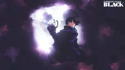 Hei crouches in a mask and dark coat while a burst of blue-white current lights the purple haze rolling around him.