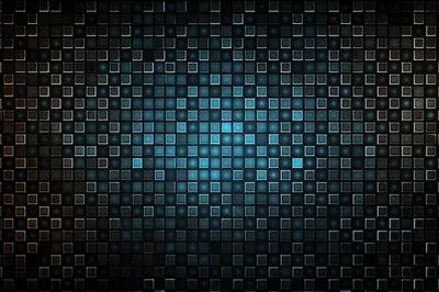 A wall of small raised tiles glows teal at the centre and dims to charcoal at the edges, an even mosaic texture with no single subject.