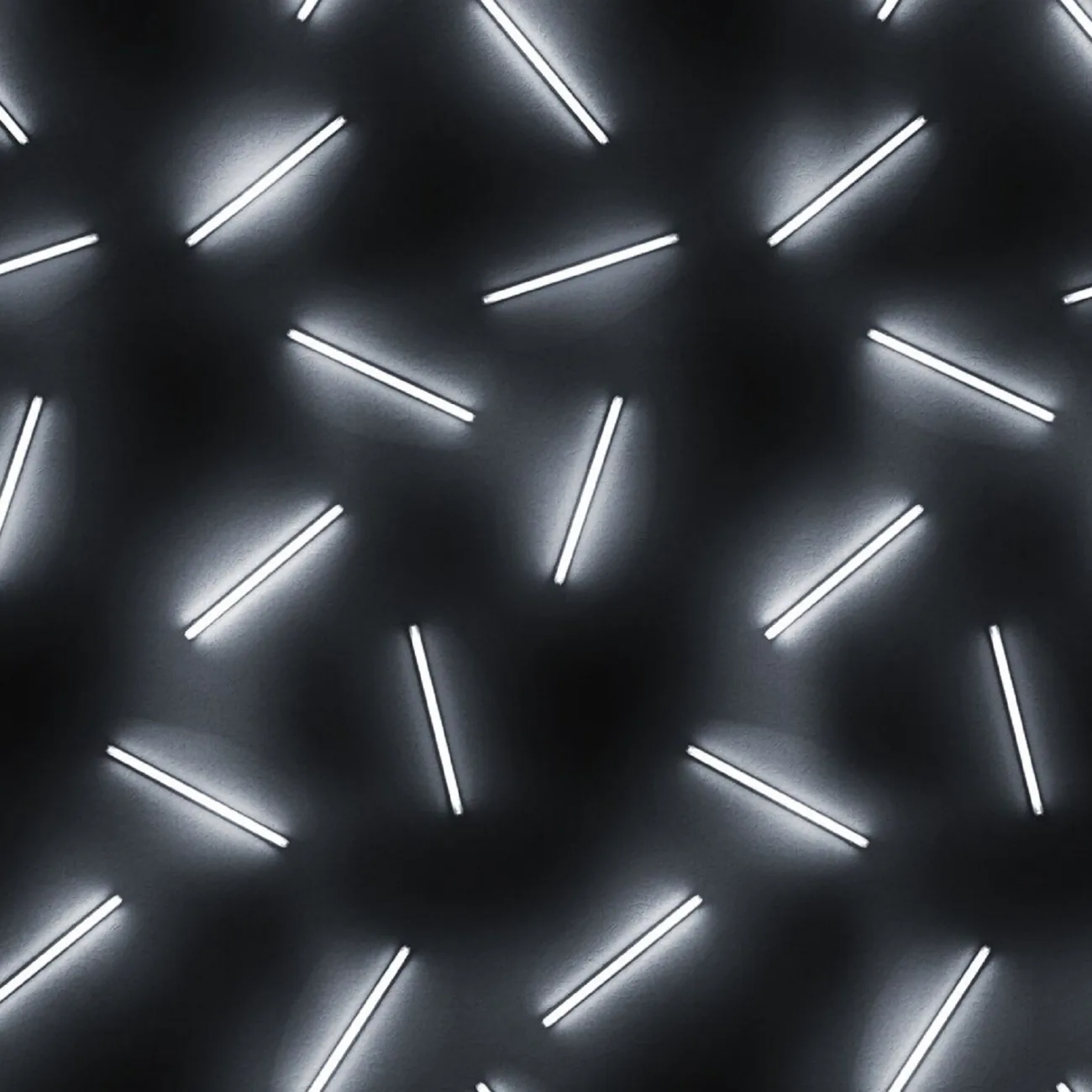 White glowing tubes scatter at random angles over charcoal black — a monochrome repeating pattern with no focal point, so widgets can go anywhere.