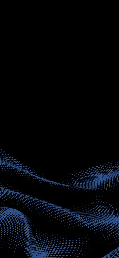 Rows of blue dots rise and fall like folded cloth across the lower third, thinning upward into flat black.