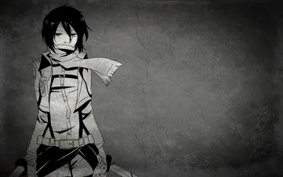 Desaturated character study against a scratched concrete wall, the long scarf trailing to the right across empty space.
