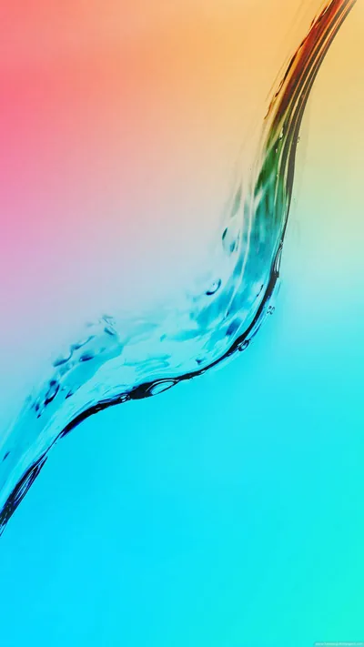 A clear stream twists into an S down the middle of a gradient running coral pink through aqua to orange, both upper corners left smooth for the clock.