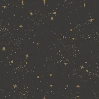 Gold eight-pointed stars scattered among fine speckle clusters on a warm charcoal ground, spaced widely enough that app icons sit cleanly between them.