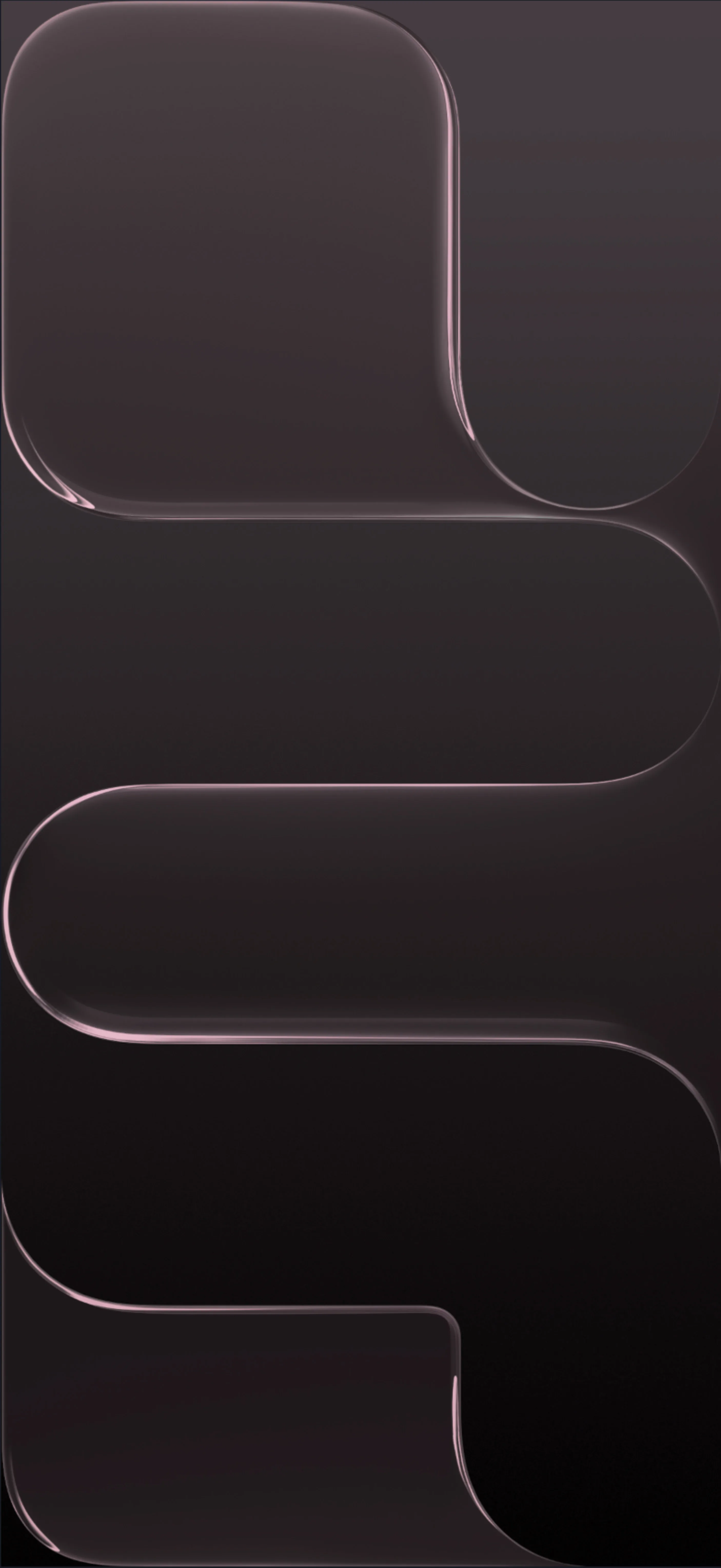 Stacked rounded rectangles run down a deep maroon-black screen, each one traced by a thin rose highlight that thins out toward the middle of the shape.