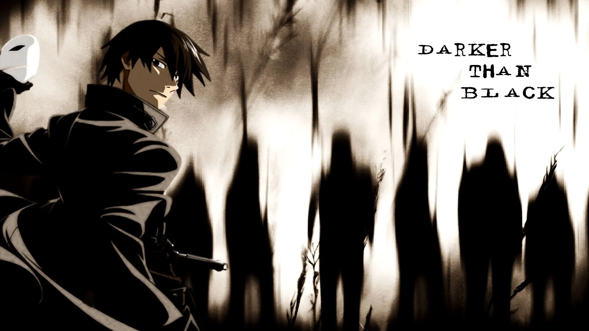 A dark-haired boy in a black coat stands at the left while faceless smoke figures line up behind him, the series title set in the top corner.