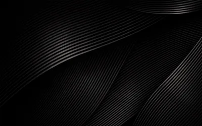 Ribbed folds sweep diagonally across a black field, each ridge catching a thin highlight before the fabric turns away.