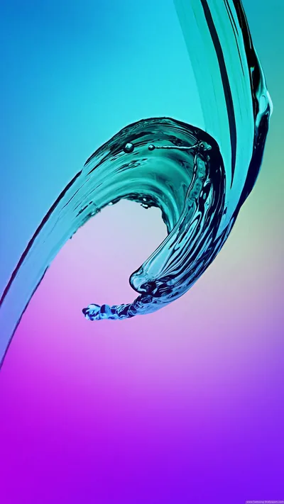 A clear curl of water rises left of centre on a cyan-to-violet gradient, the top quarter plain enough for the lock-screen clock.