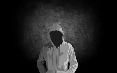 Flat illustration of a hooded figure whose face is pure shadow, a pale glow lifting the charcoal wall behind the head while both sides stay plain.