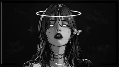 A girl tips her head back under a thin ring of light, monochrome apart from the grain, with butterflies drifting past her shoulder.