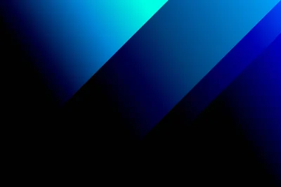 Wide diagonal bands cut across the frame, cyan fading into deep blue at the top while the lower half sinks into flat black.