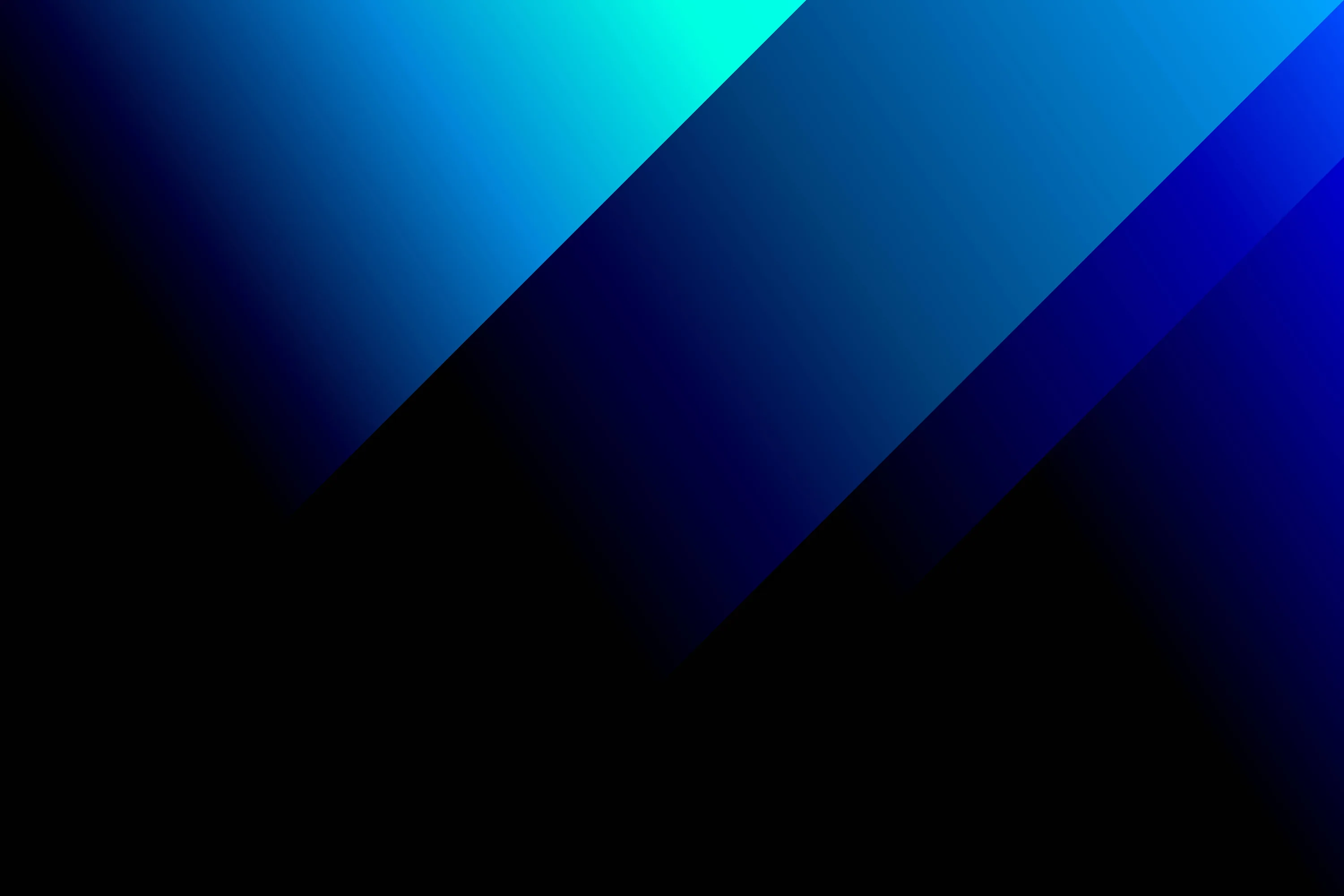 Wide diagonal bands cut across the frame, cyan fading into deep blue at the top while the lower half sinks into flat black.