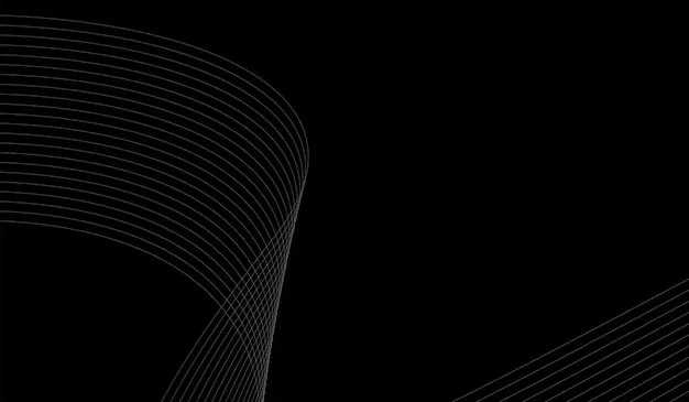 A ribbon of fine white lines loops through the lower left of a black frame, spreading apart at the bend and leaving the right side empty.