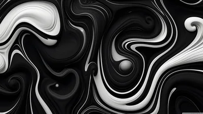 Thick black and white paint folds into each other in tight spirals, the contrast staying hard right across the frame.