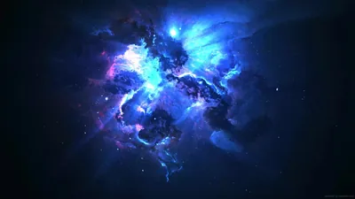 Cold blue and violet gas tears across the middle of a wide frame, the light strongest at centre and fading to black at both ends.