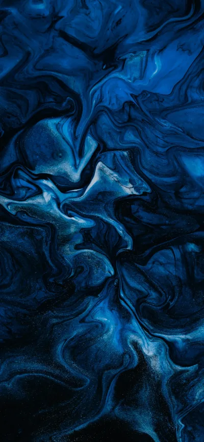 Cobalt and black swirl together like ink on water, the brightest veins running through the centre while the corners sink to near-black.