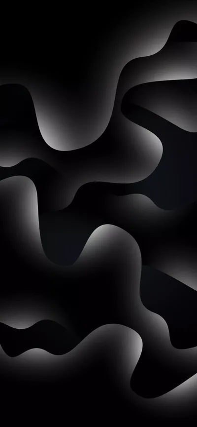 Rounded camouflage blobs in charcoal and black interlock across the whole frame, each edge picked out by a soft white gradient that reads well behind app icons.