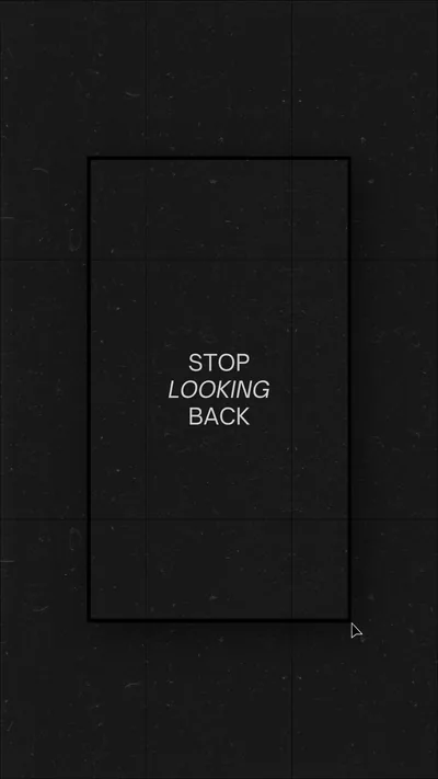 Three words set in small type inside a thin drawn rectangle on a grainy black ground, the rest of the frame left empty.
