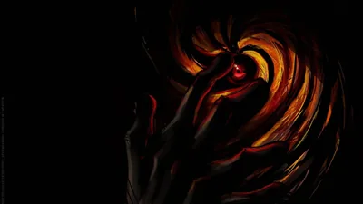 Oil-thick strokes of orange and red spiral around a barely visible face on the right, the left side falling away into total black.
