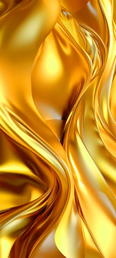 Ropes of liquid gold twist down this portrait frame like poured metal, the folds bunching left so the right side reads calmer.