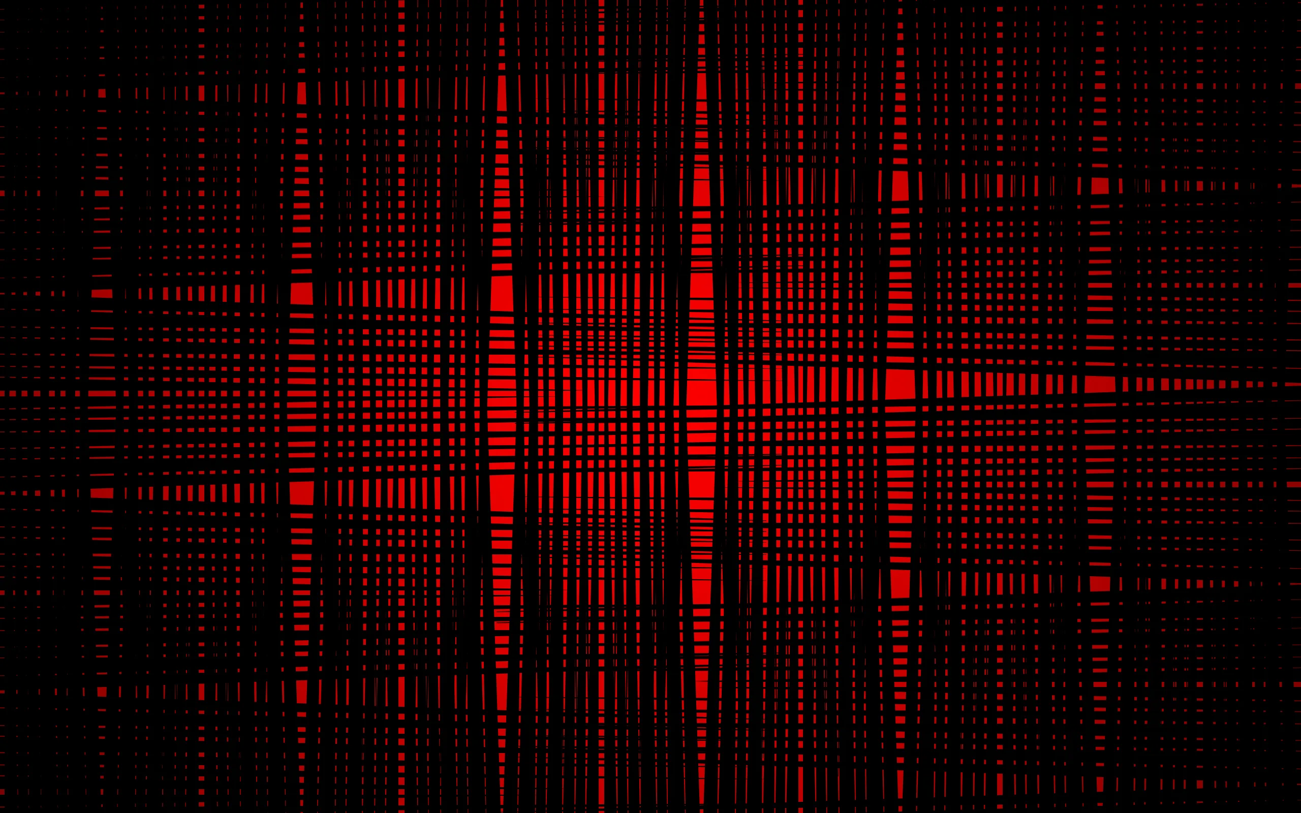 A grid of red pixels and scan lines pulses across black, brightest at the centre where the lines cross.