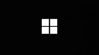 The four-pane Windows 11 logo sits small and dead centre in white, everything around it left at full black.