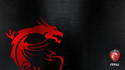 The MSI dragon crest sits in deep red over vertically brushed dark steel, with the small MSI badge tucked into the lower right corner.