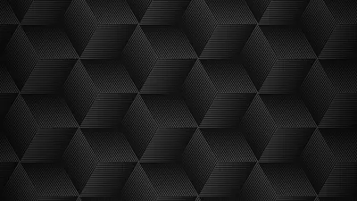 Fine hatched lines build a repeating tumbling-block grid in near-black graphite, the tiling dimming toward the corners.