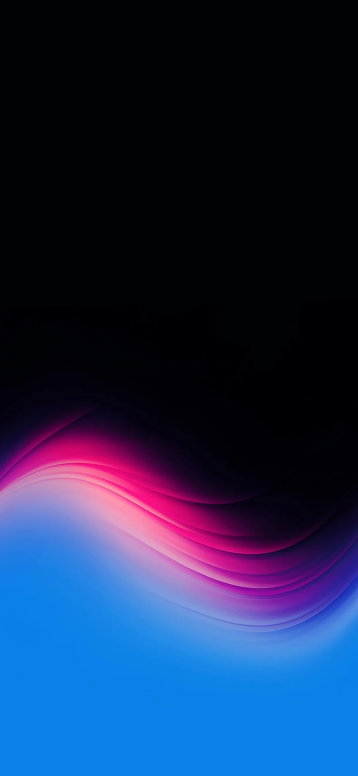 A magenta and blue wave sweeps up from the bottom left of a tall black frame and thins out to the right, leaving the top half clear for icons.