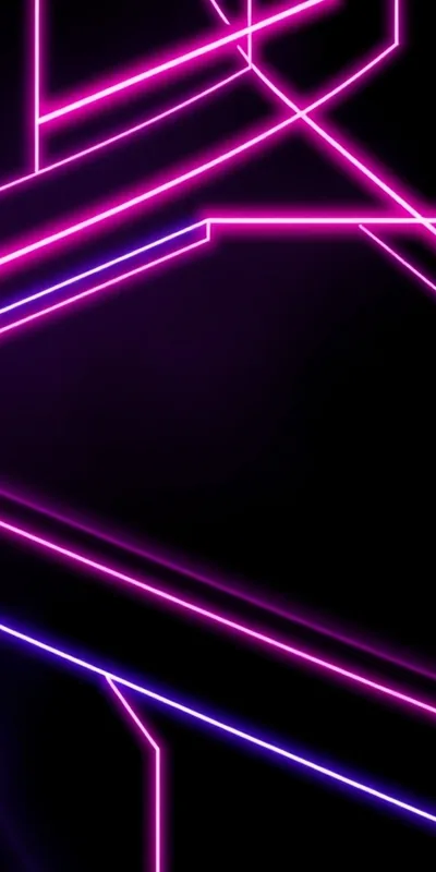 Sharp pink and violet lines cut across the screen at hard angles, a single blue line running along the bottom edge and plenty of black left in the middle.