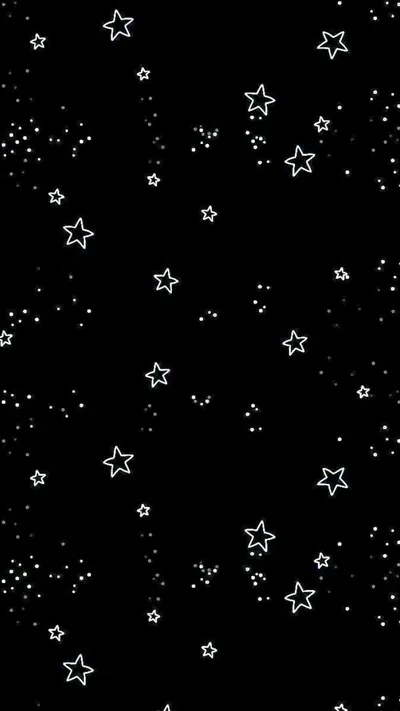 Hand-drawn star outlines and small dots scatter evenly across a black field with no other detail.