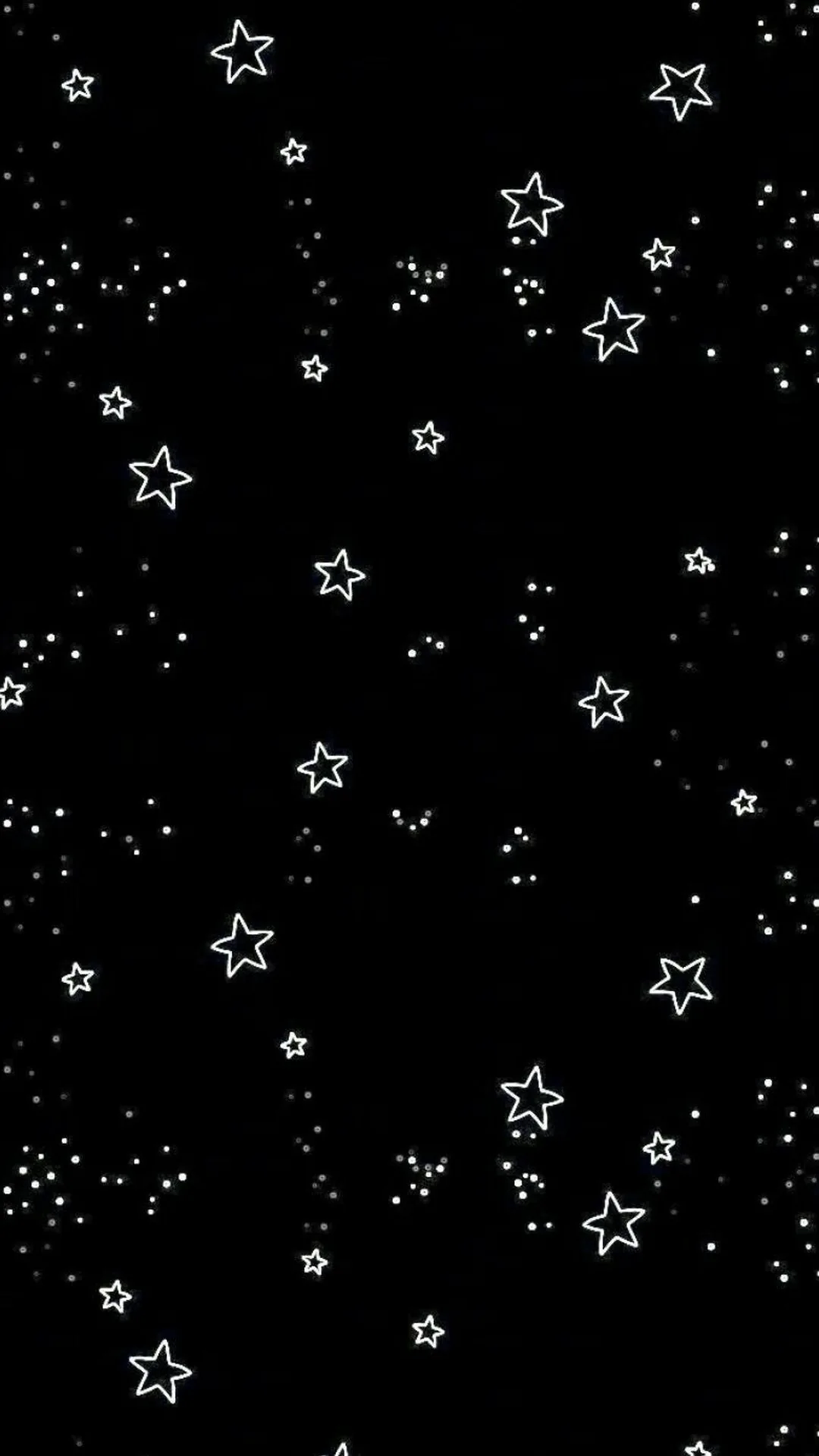 Hand-drawn star outlines and small dots scatter evenly across a black field with no other detail.