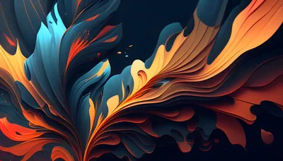 Feathered fronds in burnt orange and steel blue fan upward from the bottom-left corner, leaving the dark navy upper right open for a clock or icons.