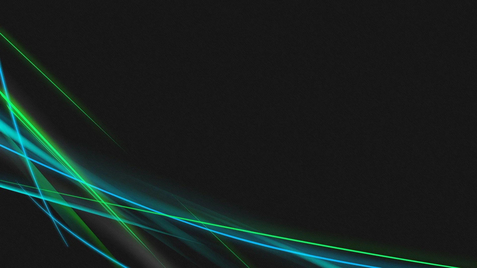 A few slim neon strands in green and blue bend along the bottom left corner, leaving the rest of the charcoal field clear.