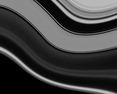 Wide chrome-like bands curve from the top right down to the left edge in steps of grey, leaving the lower left corner solid black.
