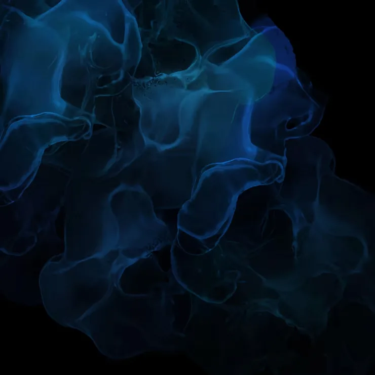 A dusky teal ink cloud unfurls just left of centre on a pure black square, all four corners staying pitch dark on an AMOLED panel.