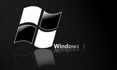 The four-pane logo sits large on the left in glossy white with its reflection below and the name set beside it.