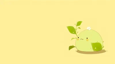 A leafy green blob sits far bottom right of a butter yellow field, leaving most of the screen one flat colour so light that a white clock disappears into it.
