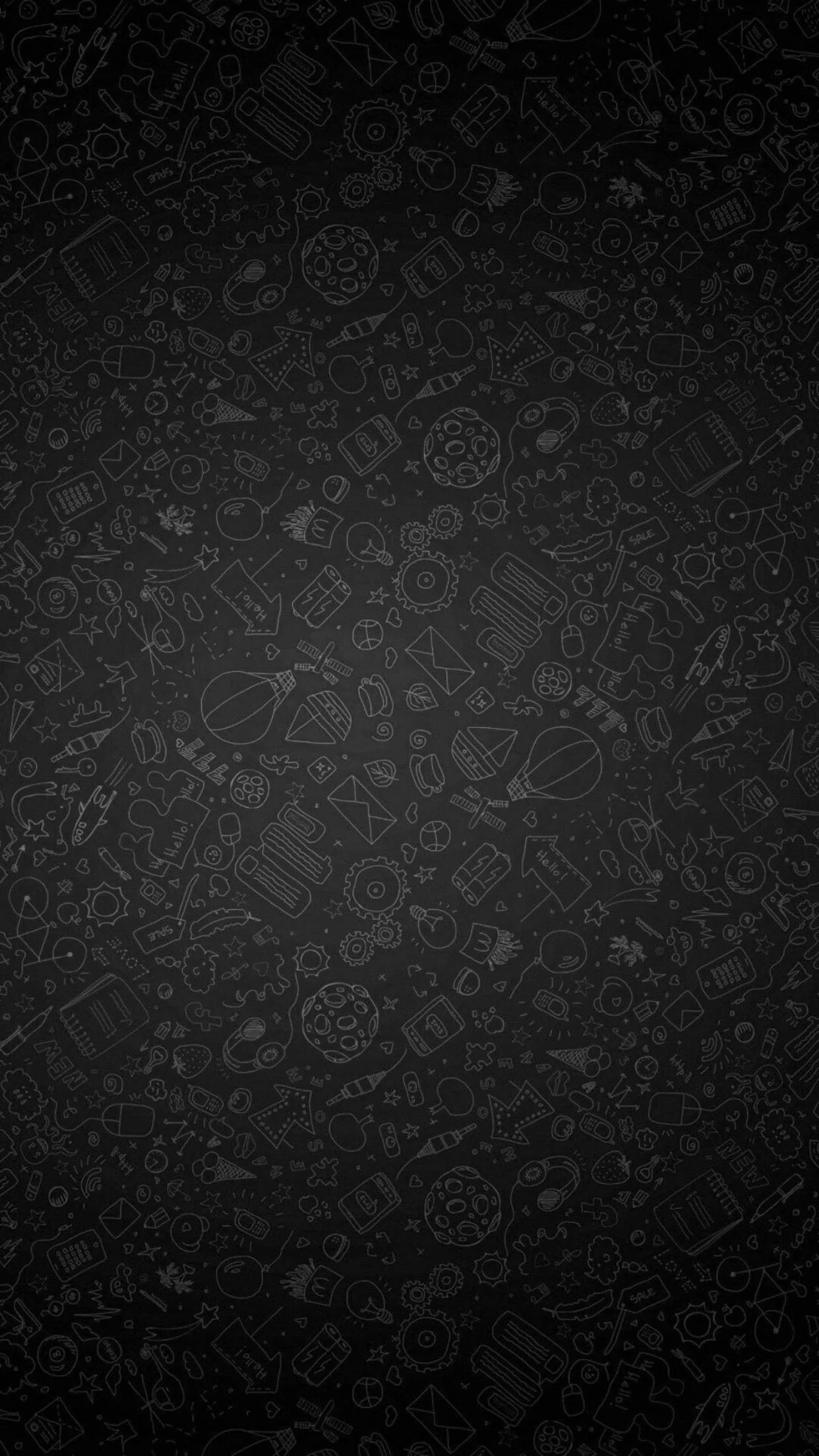 Hand-drawn circles, arrows and small sketches cover the whole surface in a slightly lighter grey, densest in the middle and fading toward the corners.