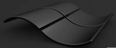 The Windows flag modelled in matte black and bent into a wave, its four panes catching a thin highlight along the top curve.