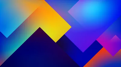 Translucent triangles in gold, cyan, and magenta overlap like paper peaks over a navy base, the flat dark centre keeping desktop shortcuts readable.